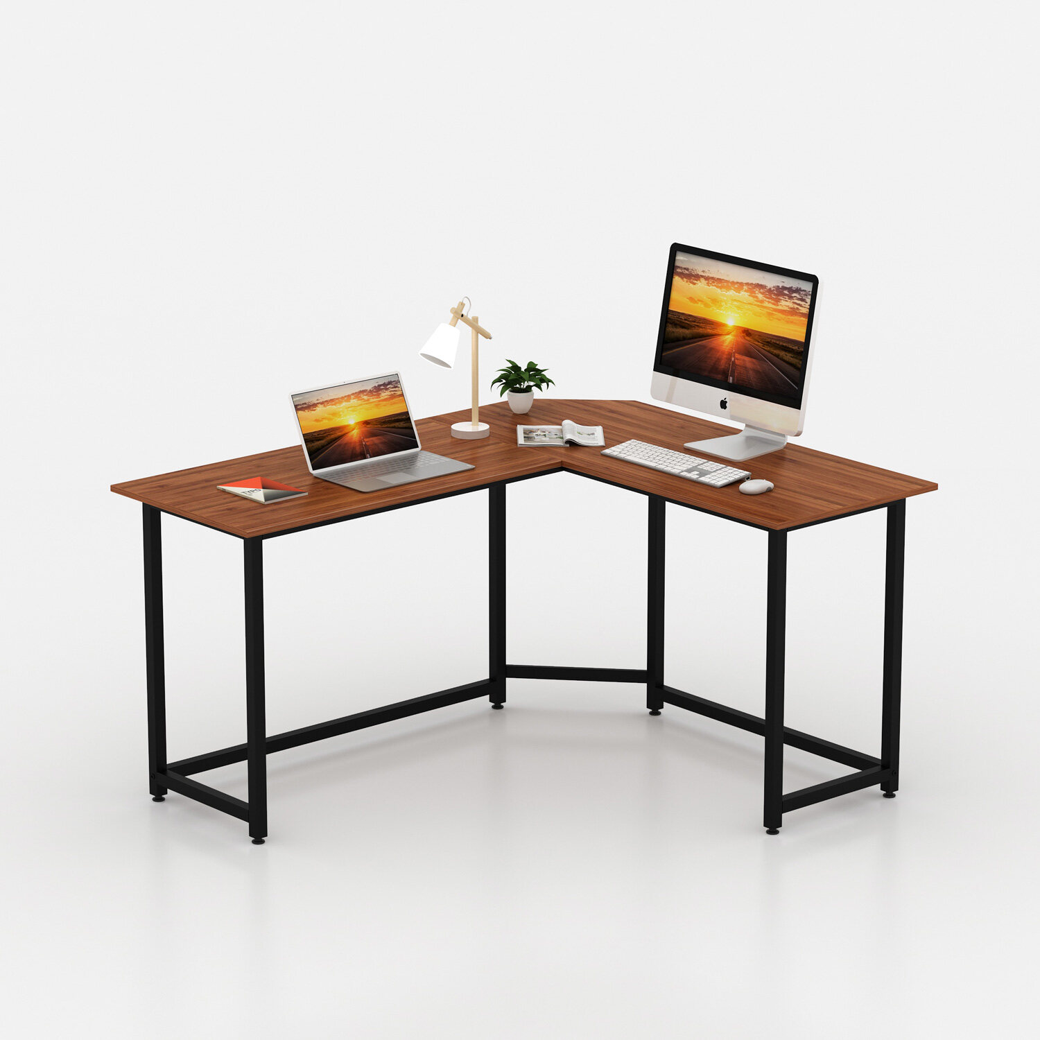 l-shaped wooden corner desk