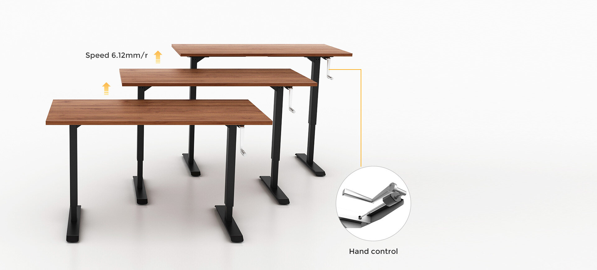 Cranked height adjustable table,single desk,manual sit stand desk