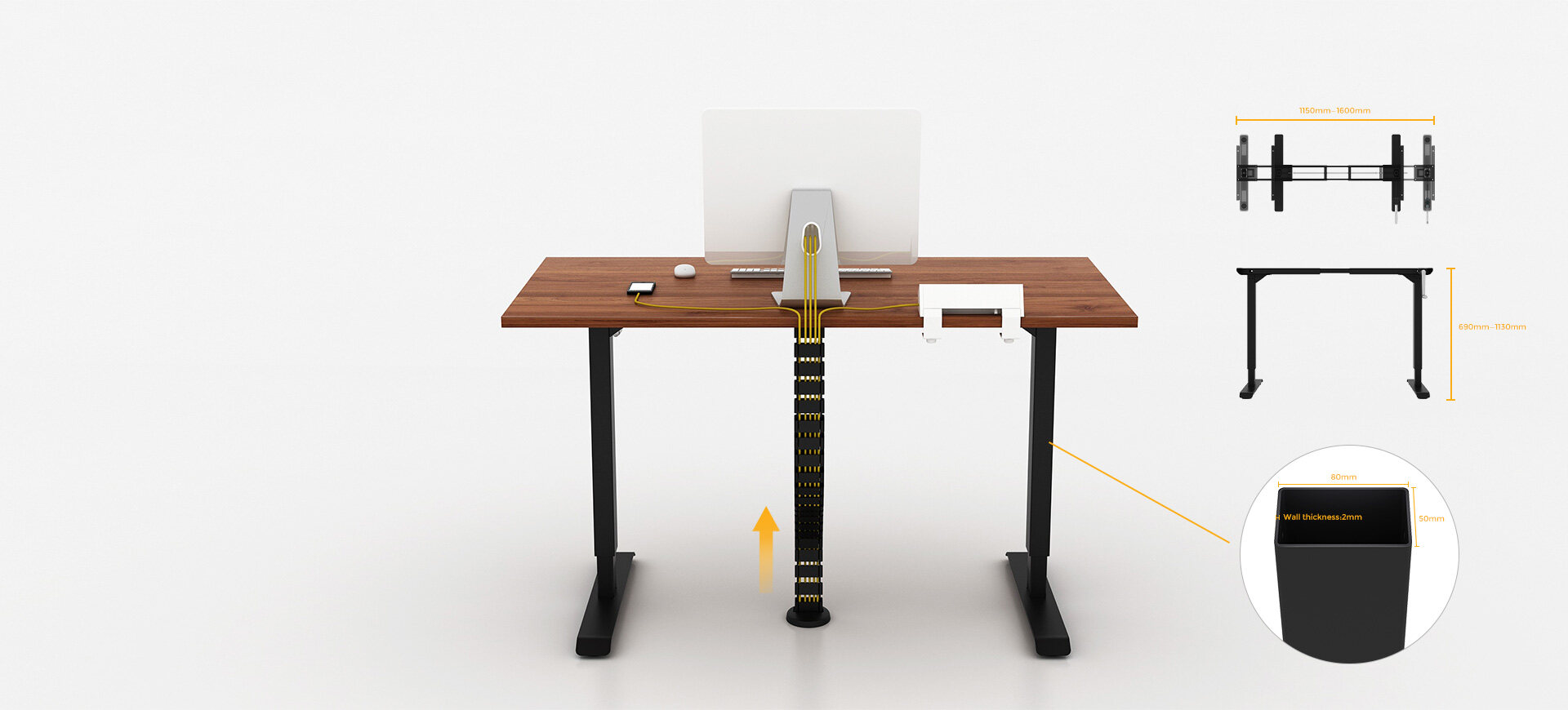 Cranked height adjustable table,single desk,manual sit stand desk