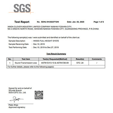 HK55S Sound insulation certificate