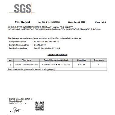 HK85 Sound insulation certificate