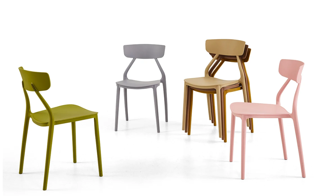 stackable stools and plastic chairs