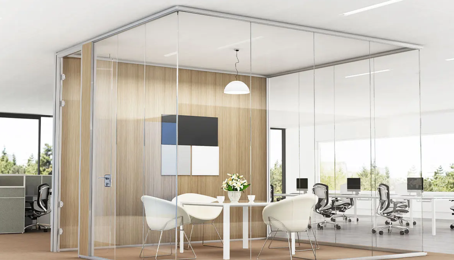 full-height glass partition walls